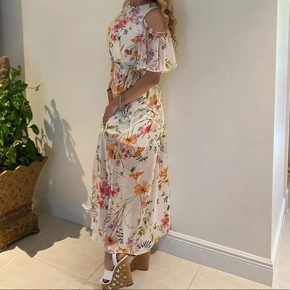 open lace back dress White Multi Floral Lace Midi Dress - All Dresses